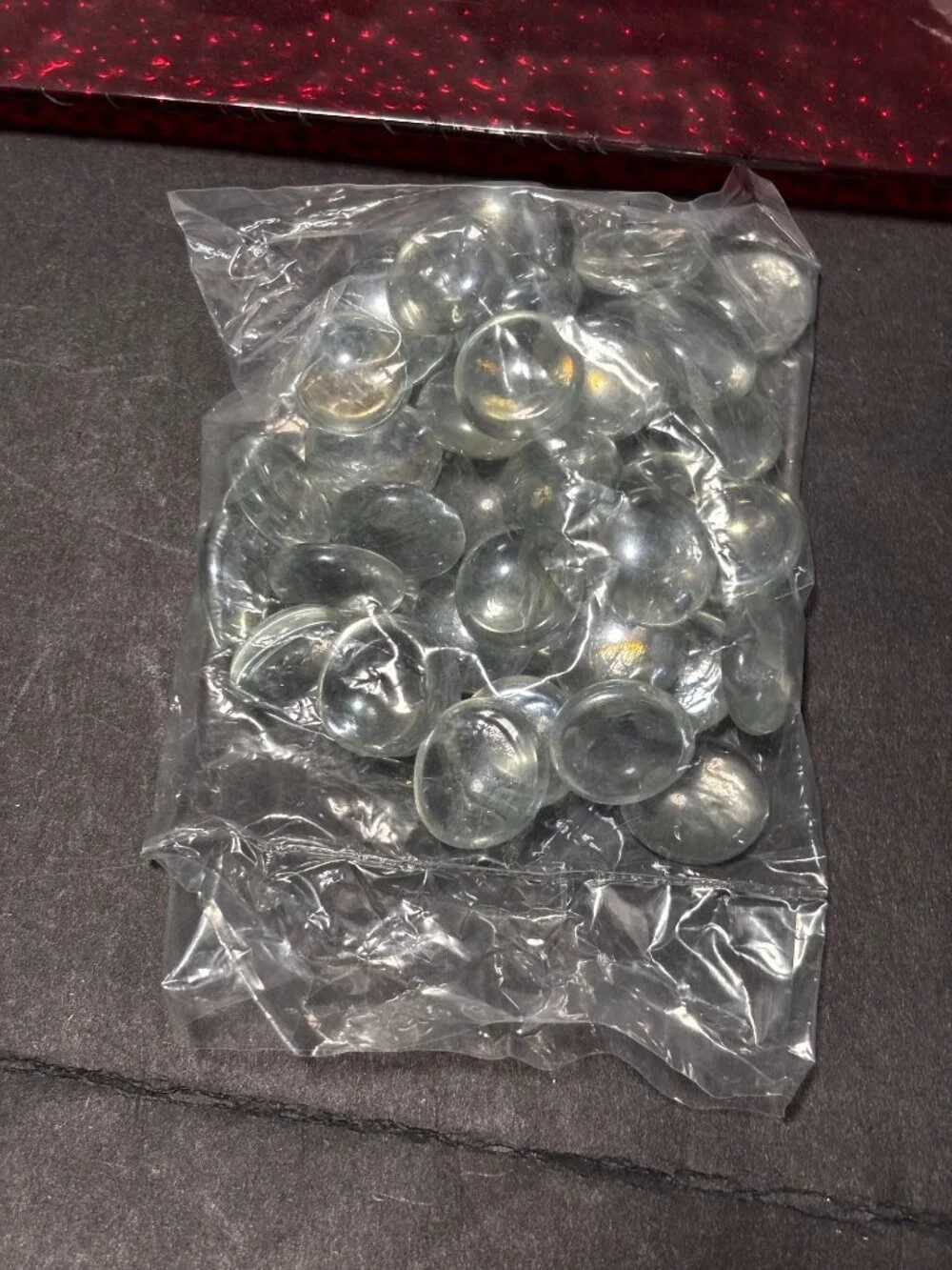 Red Glass Tealight Holder Set With Tray & Decorative Stones 3pc Holiday Festive